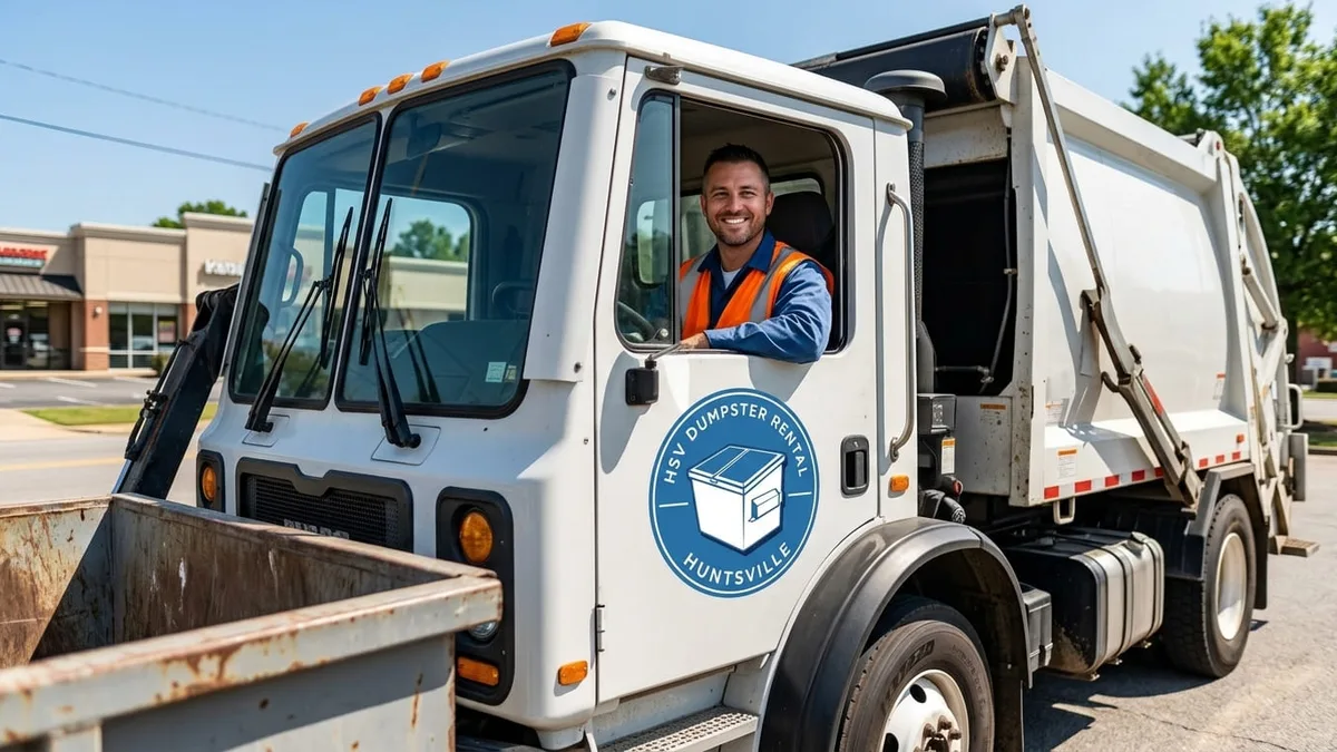 HSV Dumpster Rental Huntsville roll-off truck delivering in Huntsville, AL